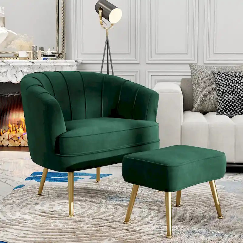 Andeworld Accent Chair with Ottoman, Upholstered Modern Single Sofa Side Chair,Comfy Barrel Club Living Room Armchair