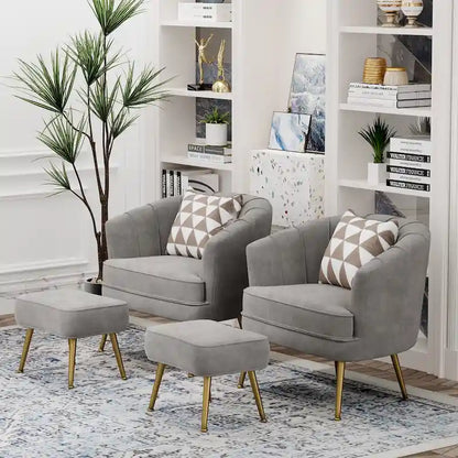 Andeworld Accent Chair with Ottoman, Upholstered Modern Single Sofa Side Chair,Comfy Barrel Club Living Room Armchair