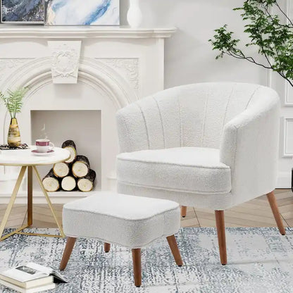 Andeworld Accent Chair with Ottoman, Upholstered Modern Single Sofa Side Chair,Comfy Barrel Club Living Room Armchair