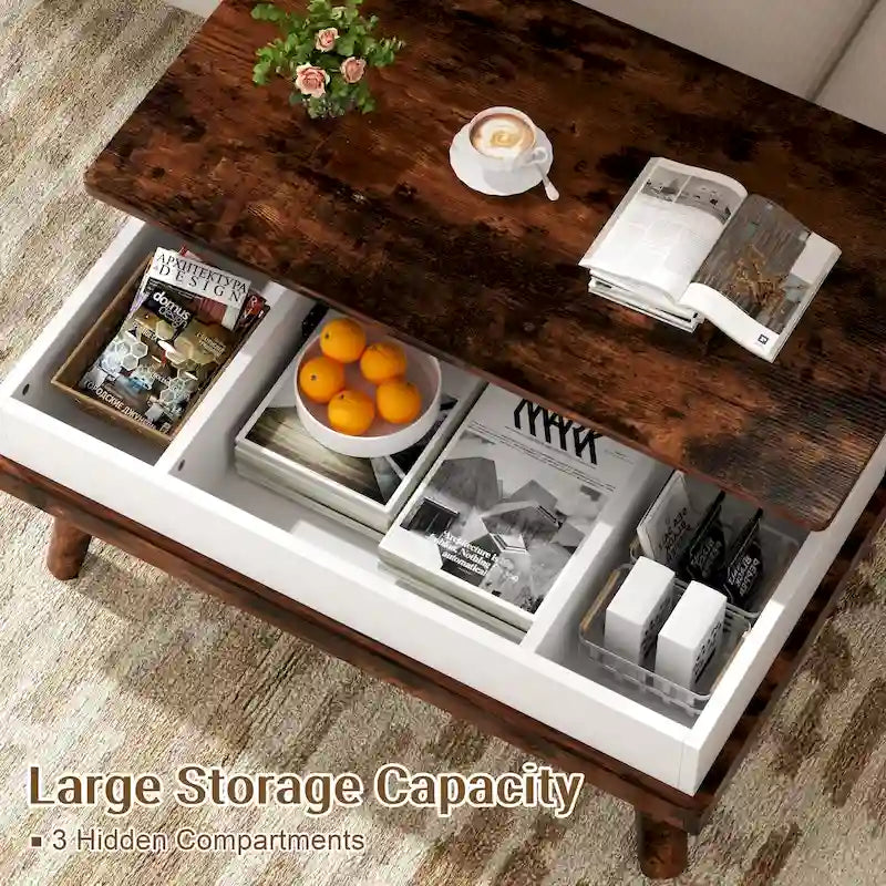 Futzca Wood Coffee Table with Hidden Compartment