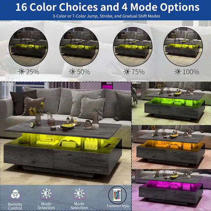 Moasis Modern Coffee Table with Storage High Glossy LED for Living Room