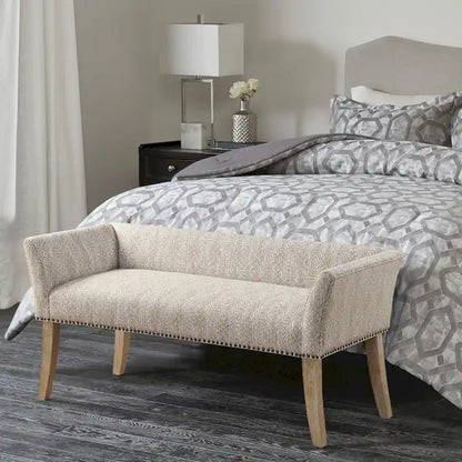 Madison Park Welburn 49.5 Upholstered Bench with Back & Wood Legs