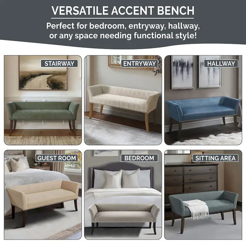 Madison Park Welburn 49.5 Upholstered Bench with Back & Wood Legs