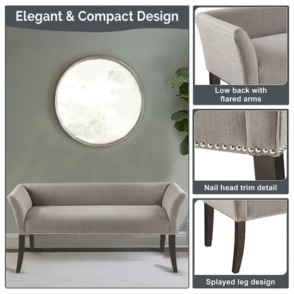 Madison Park Welburn 49.5 Upholstered Bench with Back & Wood Legs