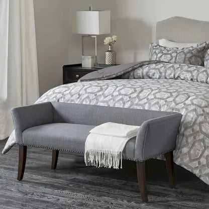Madison Park Welburn 49.5 Upholstered Bench with Back & Wood Legs