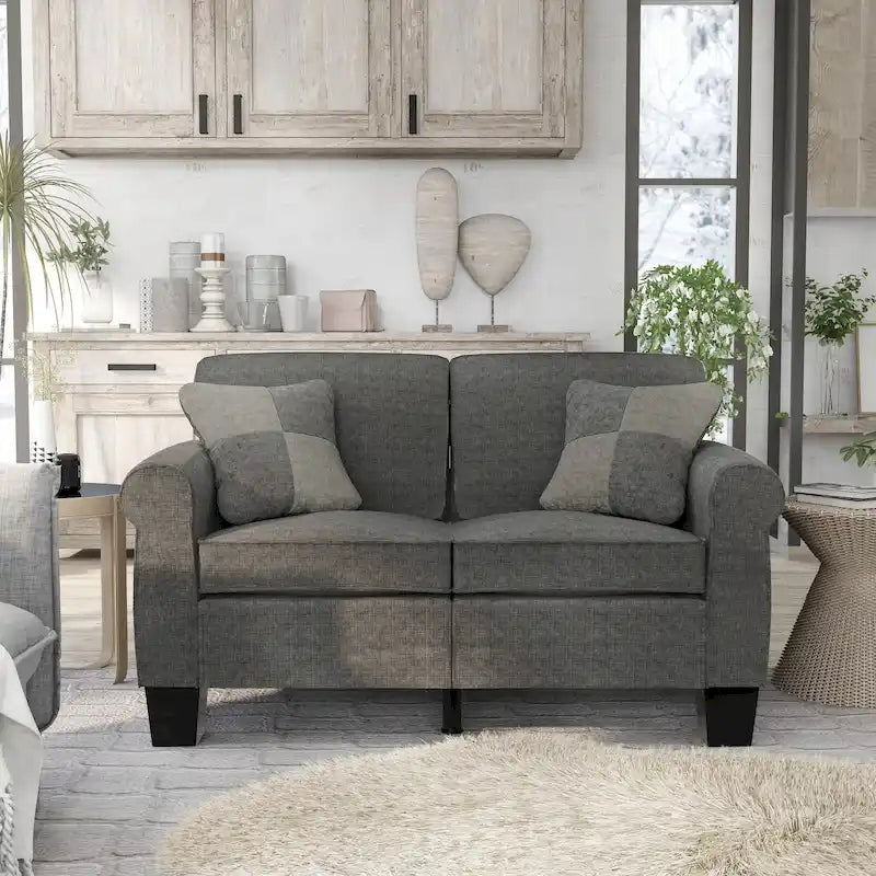 Nele Contemporary Linen Fabric Padded Loveseat by Furniture of America