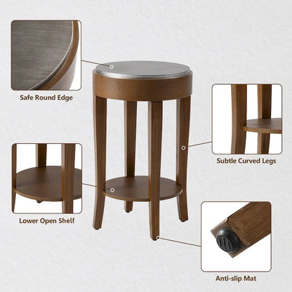 COSIEST 2-Tier Round Accent End Table with Shelf