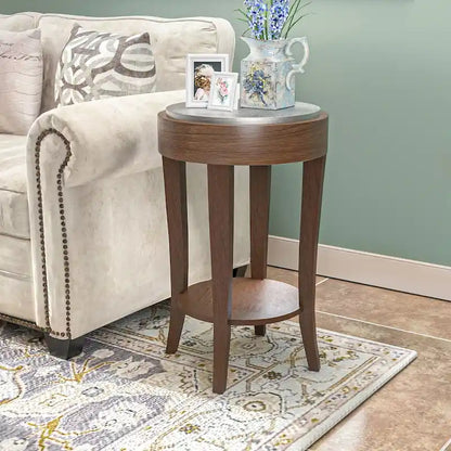 COSIEST 2-Tier Round Accent End Table with Shelf
