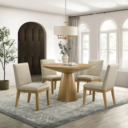 Roundhill Furniture Rocco Contemporary Dining Set, Round Pedestal Table with 4 Chairs
