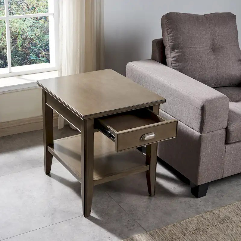 Laurent 20 in. Solid Wood End Table with Shelf and Drawer