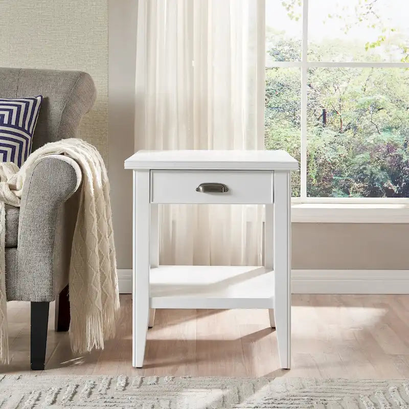 Laurent 20 in. Solid Wood End Table with Shelf and Drawer