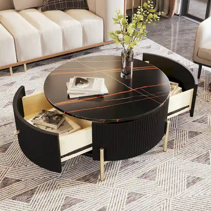 Modern Round Coffee Table with 2 large Drawers Storage