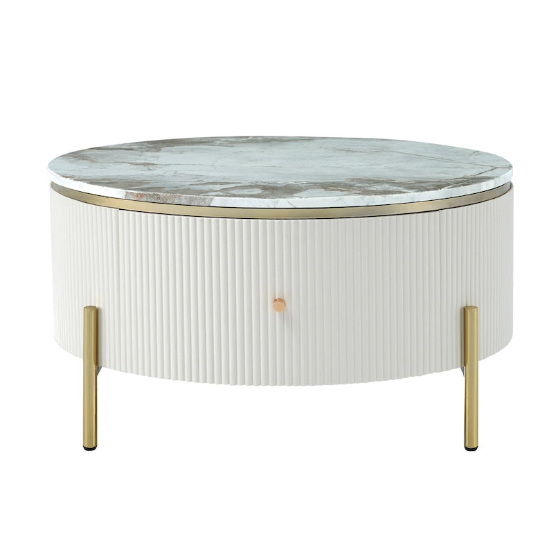 Modern Round Coffee Table with 2 large Drawers Storage