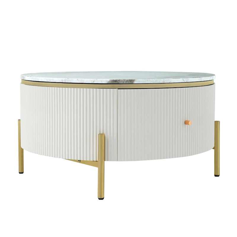 Modern Round Coffee Table with 2 large Drawers Storage