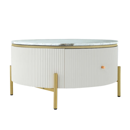 Modern Round Coffee Table with 2 large Drawers Storage