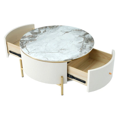 Modern Round Coffee Table with 2 large Drawers Storage