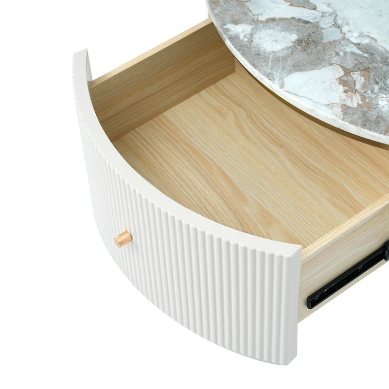 Modern Round Coffee Table with 2 large Drawers Storage