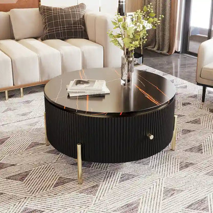 Modern Round Coffee Table with 2 large Drawers Storage