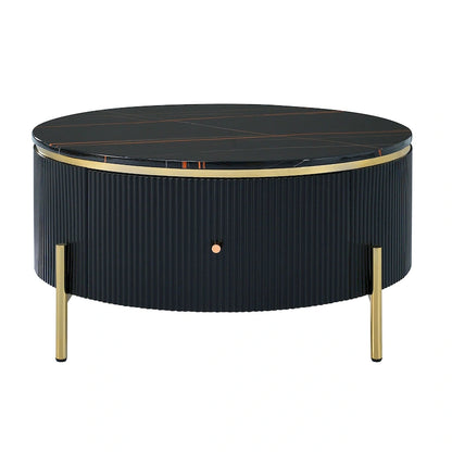 Modern Round Coffee Table with 2 large Drawers Storage