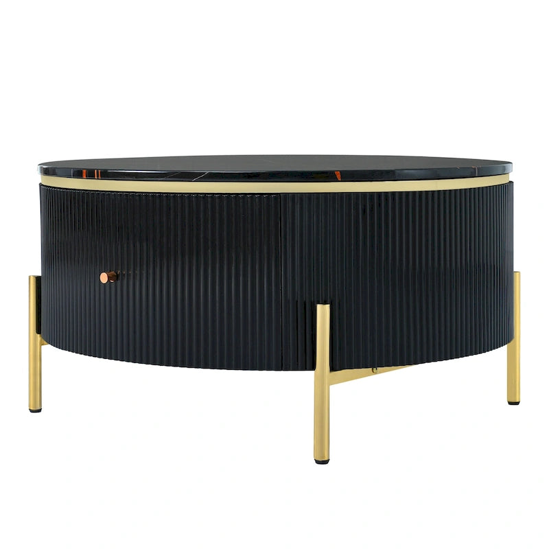 Modern Round Coffee Table with 2 large Drawers Storage