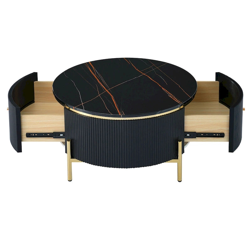 Modern Round Coffee Table with 2 large Drawers Storage