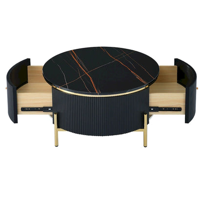 Modern Round Coffee Table with 2 large Drawers Storage