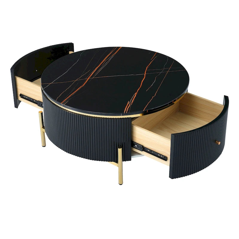Modern Round Coffee Table with 2 large Drawers Storage