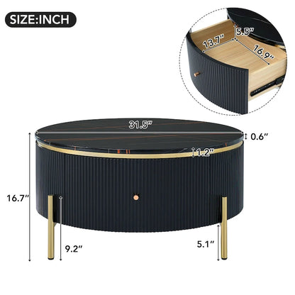 Modern Round Coffee Table with 2 large Drawers Storage