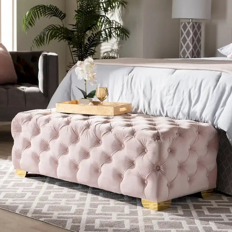 Gracewood Hollow Solanki Velvet Fabric Ottoman Bench
