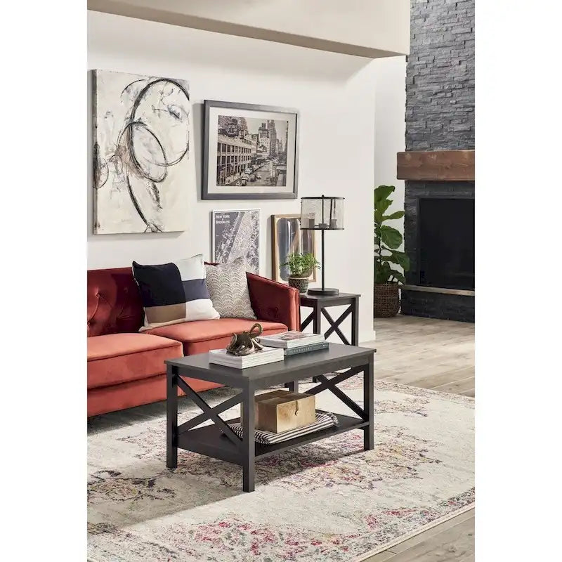 The Gray Barn Xanadu Hill X-frame Two-tier Coffee Table with Shelf