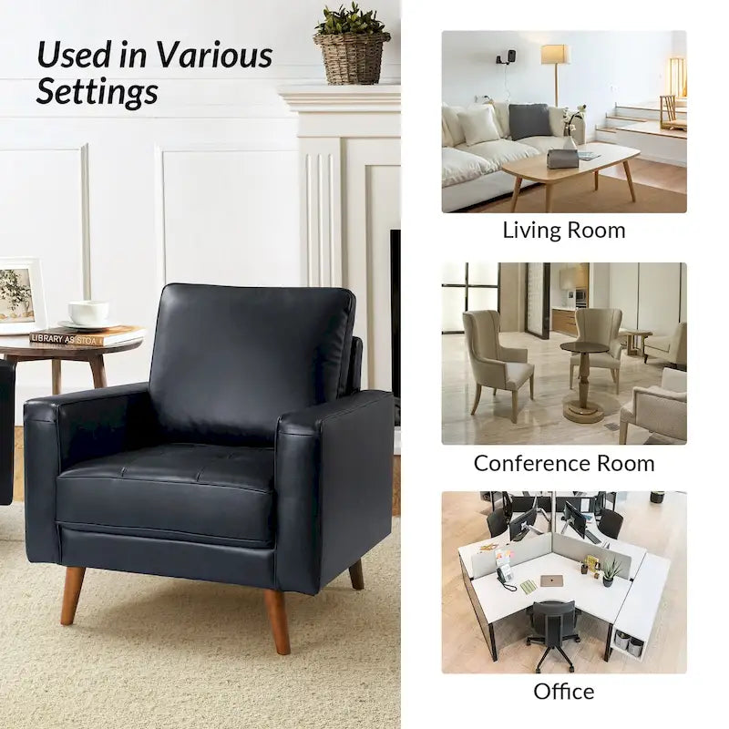 Elizabeth Mid-century Genuine Leather Arm Chair by HULALA HOME