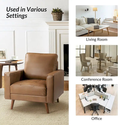 Elizabeth Mid-century Genuine Leather Arm Chair by HULALA HOME