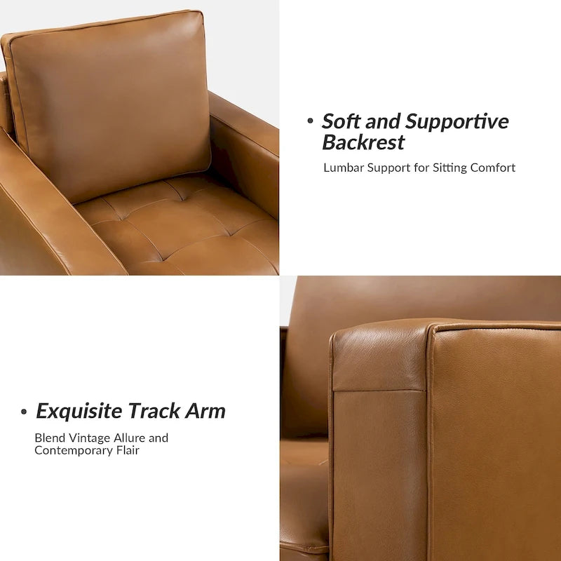 Elizabeth Mid-century Genuine Leather Arm Chair by HULALA HOME