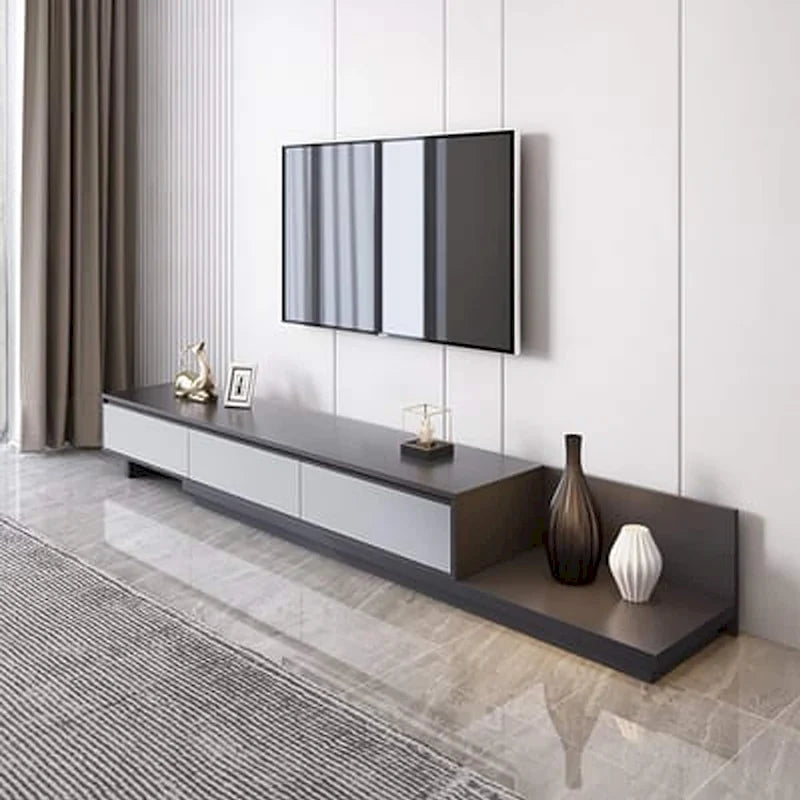 Extendable 118 Modern TV Stand with 3 Spacious Drawers, Adjustable Length Media Console for Living Room