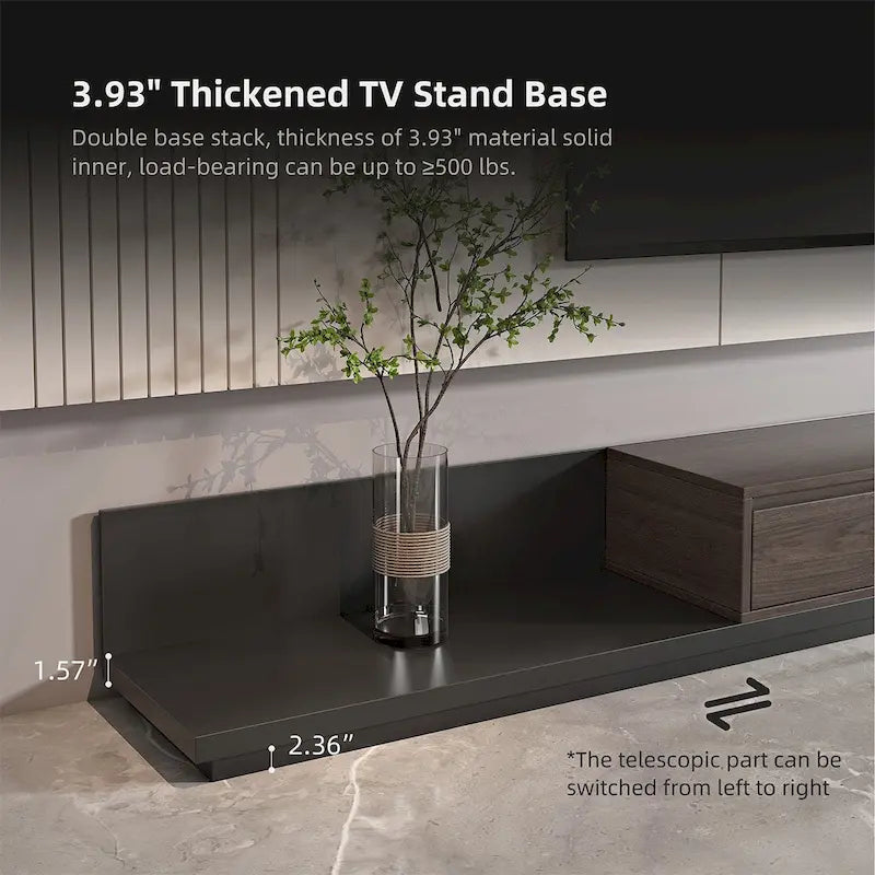 Extendable 118 Modern TV Stand with 3 Spacious Drawers, Adjustable Length Media Console for Living Room
