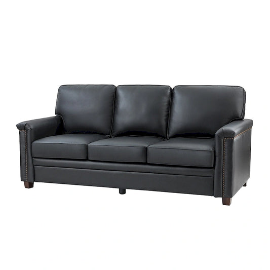 Rita Living Room 3-Seat Genuine Leather Sofa with Solid Wood Legs and Nailhead