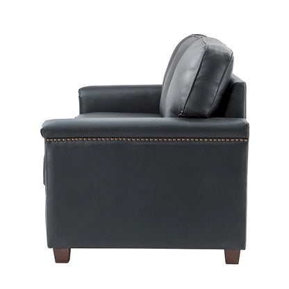 Rita Living Room 3-Seat Genuine Leather Sofa with Solid Wood Legs and Nailhead