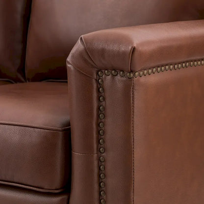 Rita Living Room 3-Seat Genuine Leather Sofa with Solid Wood Legs and Nailhead