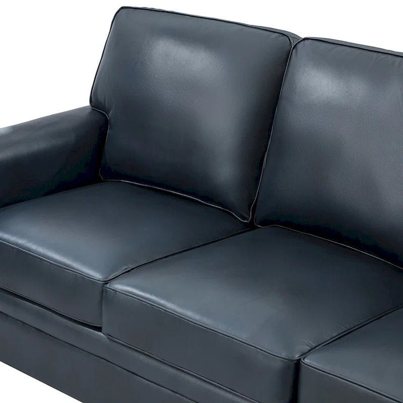 Rita Living Room 3-Seat Genuine Leather Sofa with Solid Wood Legs and Nailhead