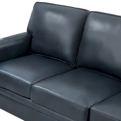 Rita Living Room 3-Seat Genuine Leather Sofa with Solid Wood Legs and Nailhead