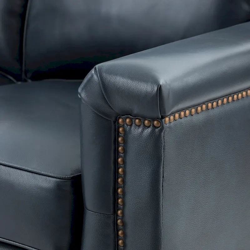 Rita Living Room 3-Seat Genuine Leather Sofa with Solid Wood Legs and Nailhead