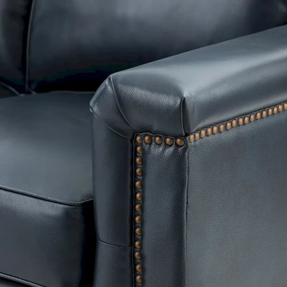 Rita Living Room 3-Seat Genuine Leather Sofa with Solid Wood Legs and Nailhead