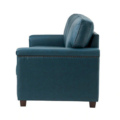 Rita Living Room 3-Seat Genuine Leather Sofa with Solid Wood Legs and Nailhead