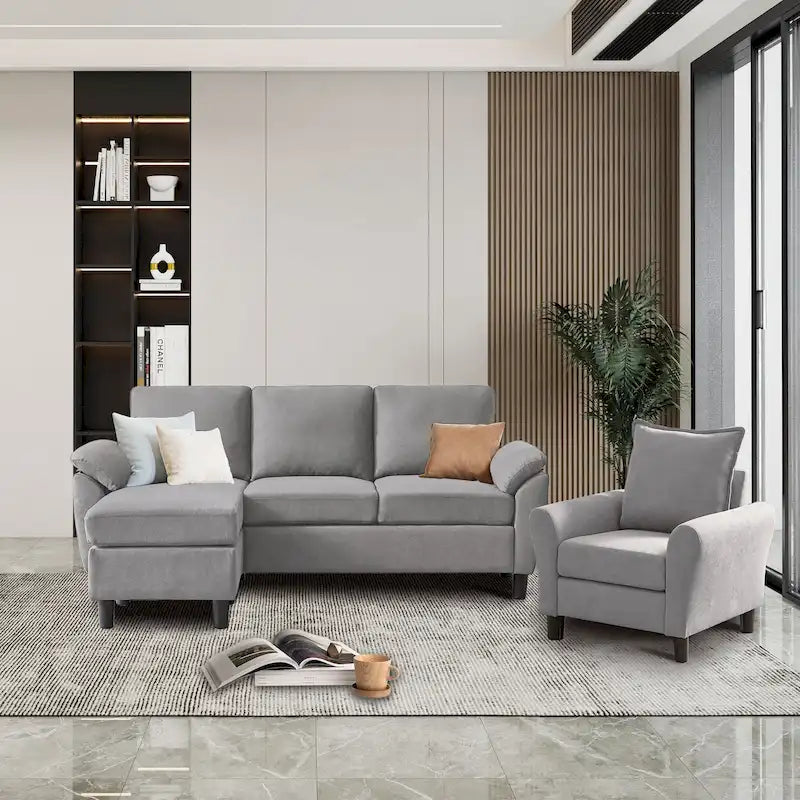 3-Piece Living Room Sectional Sofa Set with Chair and Ottoman