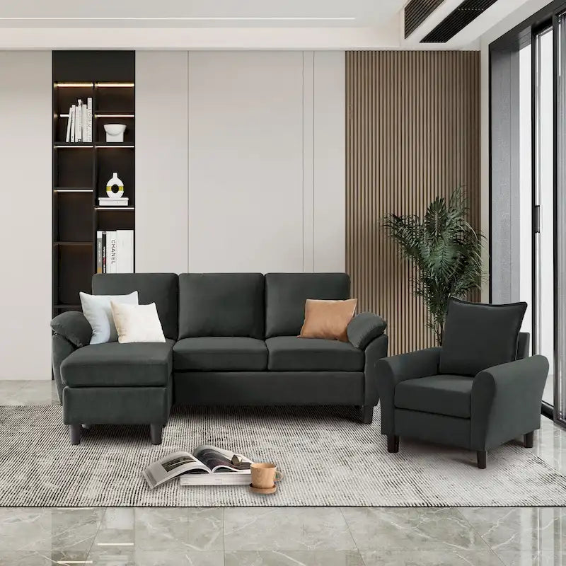 3-Piece Living Room Sectional Sofa Set with Chair and Ottoman