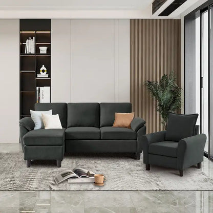 3-Piece Living Room Sectional Sofa Set with Chair and Ottoman