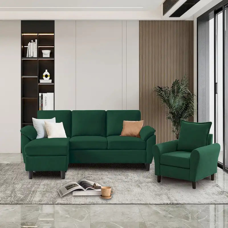3-Piece Living Room Sectional Sofa Set with Chair and Ottoman