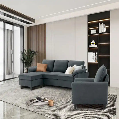 3-Piece Living Room Sectional Sofa Set with Chair and Ottoman