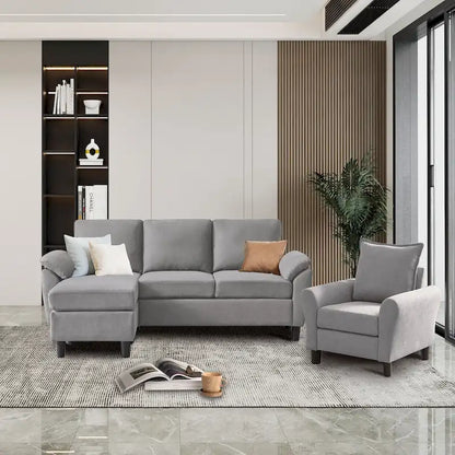 3-Piece Living Room Sectional Sofa Set with Chair and Ottoman