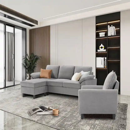 3-Piece Living Room Sectional Sofa Set with Chair and Ottoman